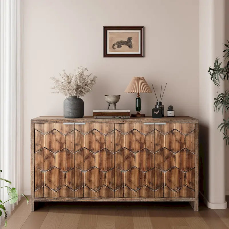 Credenza decorativa in legno stile rustico con 4 ante