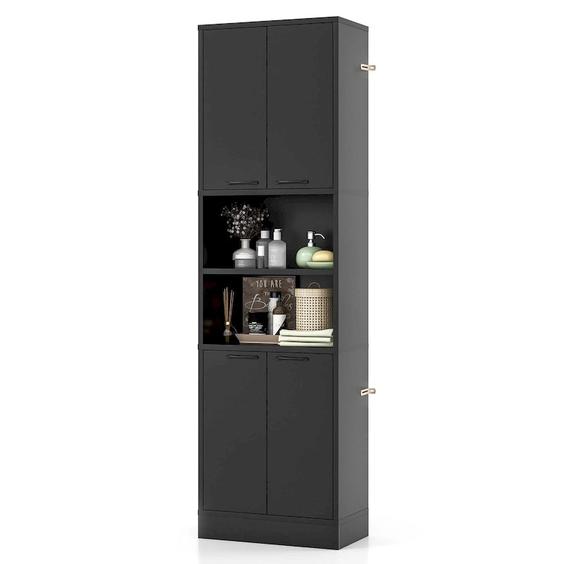Mobile contenitore alto da bagno da 75 in con 4 ante e 2 vani aperti