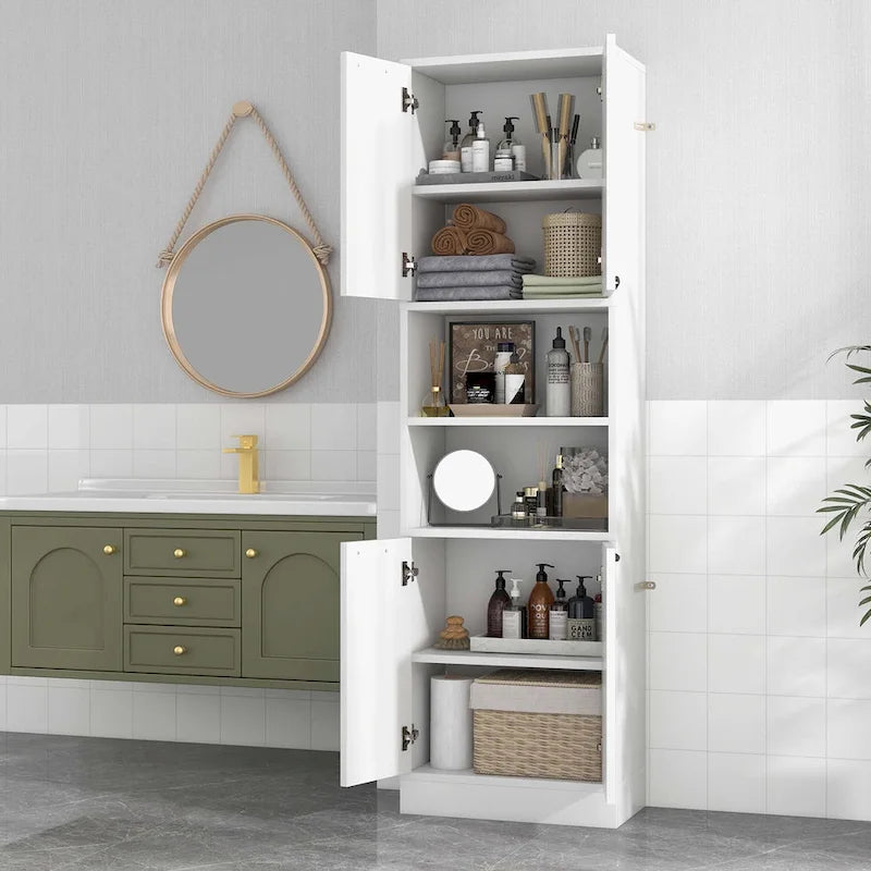 Mobile contenitore alto da bagno da 75 in con 4 ante e 2 vani aperti