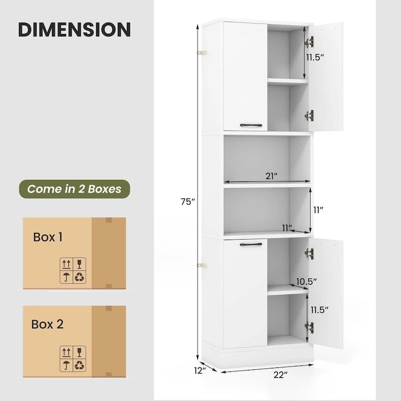 Mobile contenitore alto da bagno da 75 in con 4 ante e 2 vani aperti