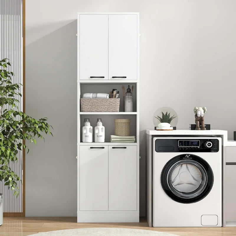 Mobile contenitore alto da bagno da 75 in con 4 ante e 2 vani aperti