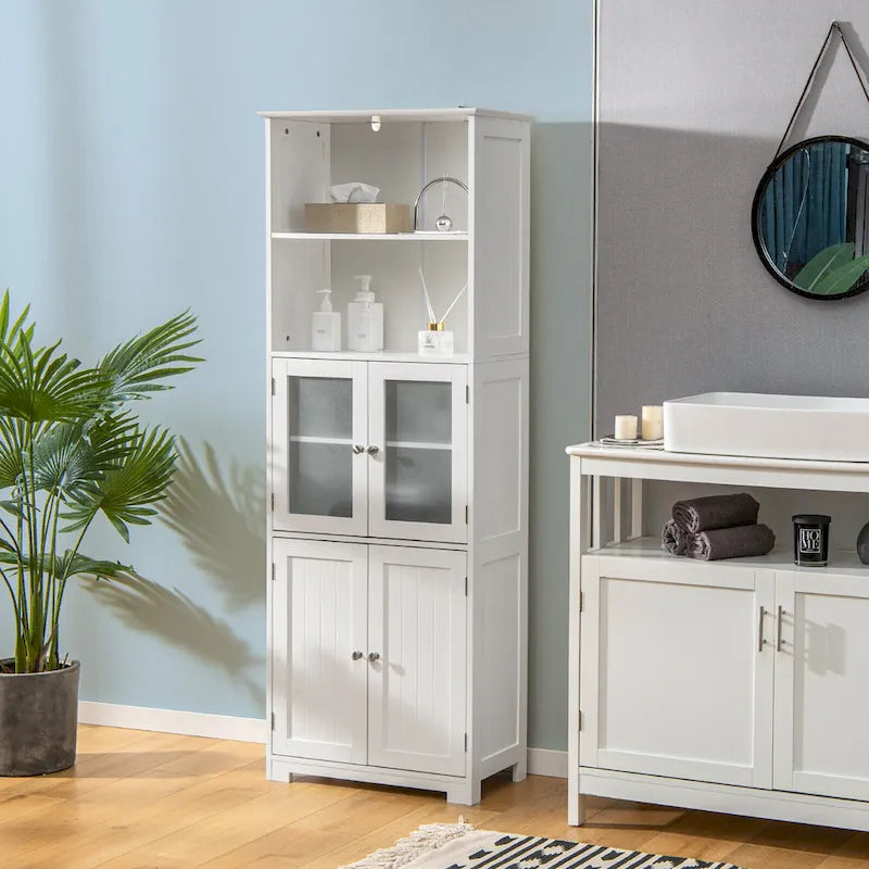 Colonna alta da bagno per biancheria con anta in vetro
