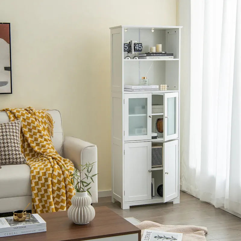 Colonna alta da bagno per biancheria con anta in vetro