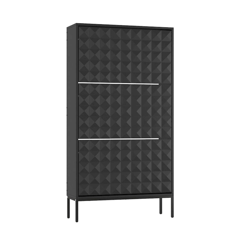 Moderner schwarzer Schuhschrank mit verborgenen Klappenfächern und vertikalem Organizer
