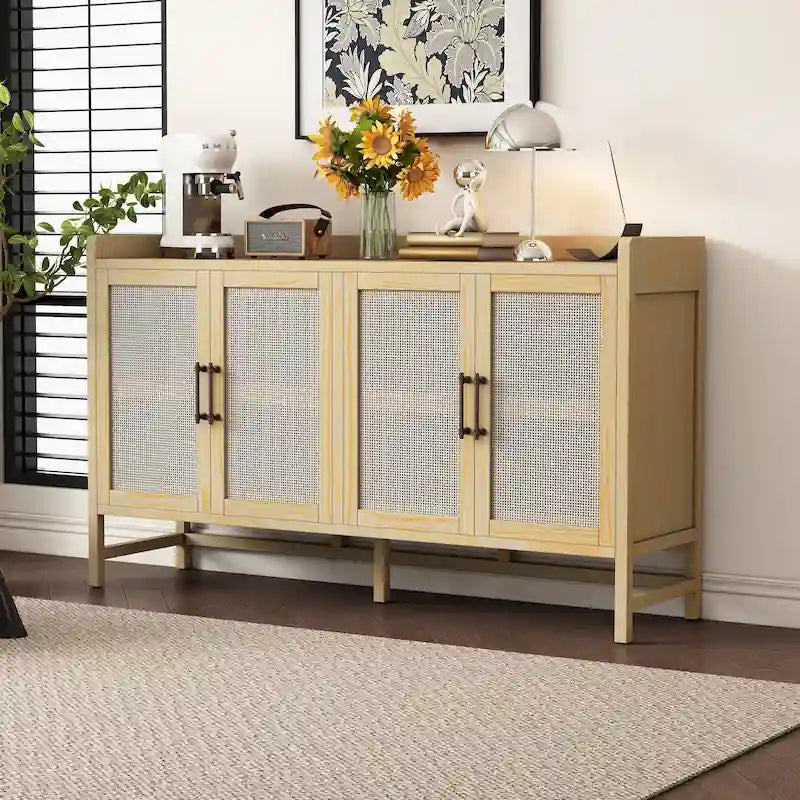 Credenza rustica con ante decorative in rattan