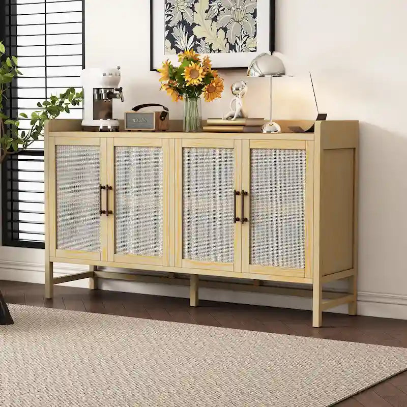 Credenza rustica con ante decorative in rattan