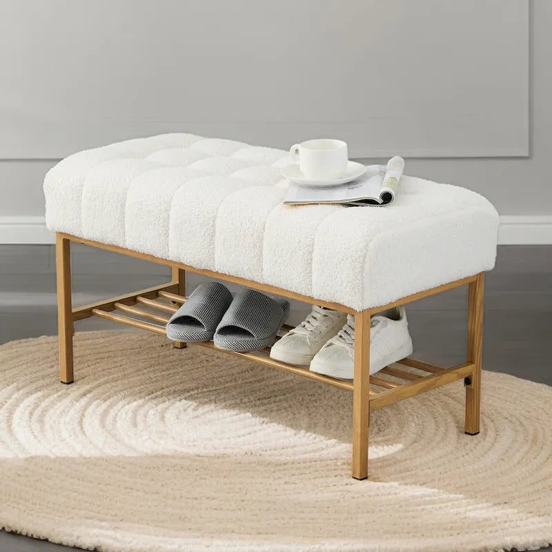 Entryway Storage Shoe Bench,Modern Upholstered Storage Bench with Shelf