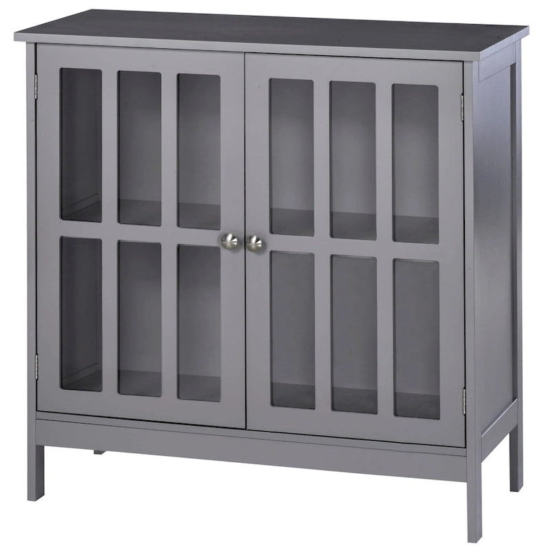 Credenza contenitore con ante a buffet e 2 ante trasparenti, grigia
