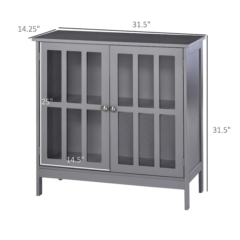Credenza contenitore con ante a buffet e 2 ante trasparenti, grigia