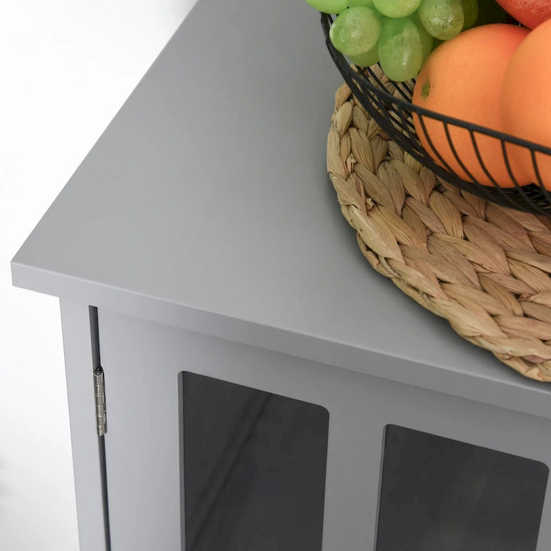Credenza contenitore con ante a buffet e 2 ante trasparenti, grigia
