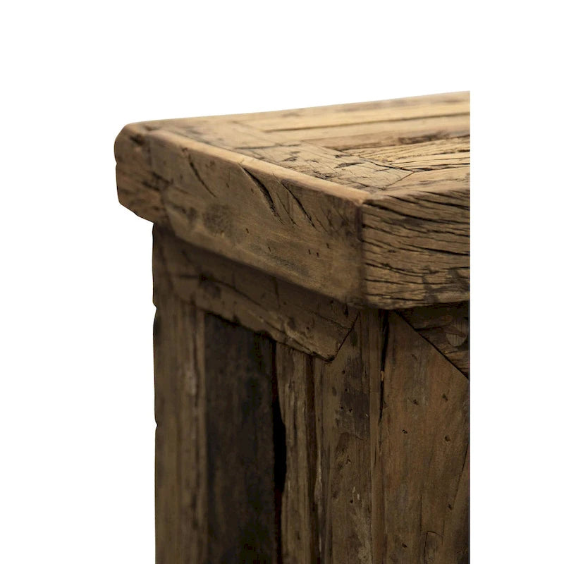 Credenza laterale in legno di traversine ferroviarie di recupero con 4 ante in vetro trasparente
