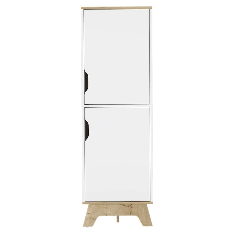 Dispensa da cucina singola, quattro ripiani, due ante, finitura rovere chiaro / bianco