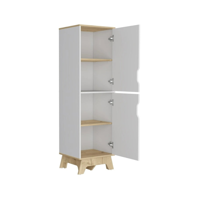 Dispensa da cucina singola, quattro ripiani, due ante, finitura rovere chiaro / bianco