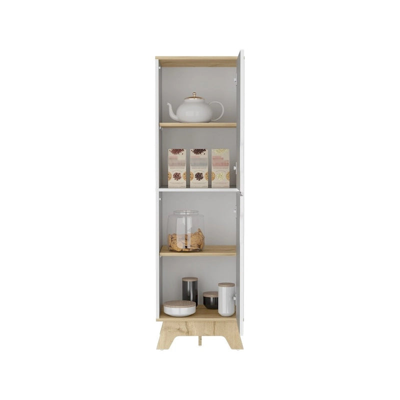 Dispensa da cucina singola, quattro ripiani, due ante, finitura rovere chiaro / bianco