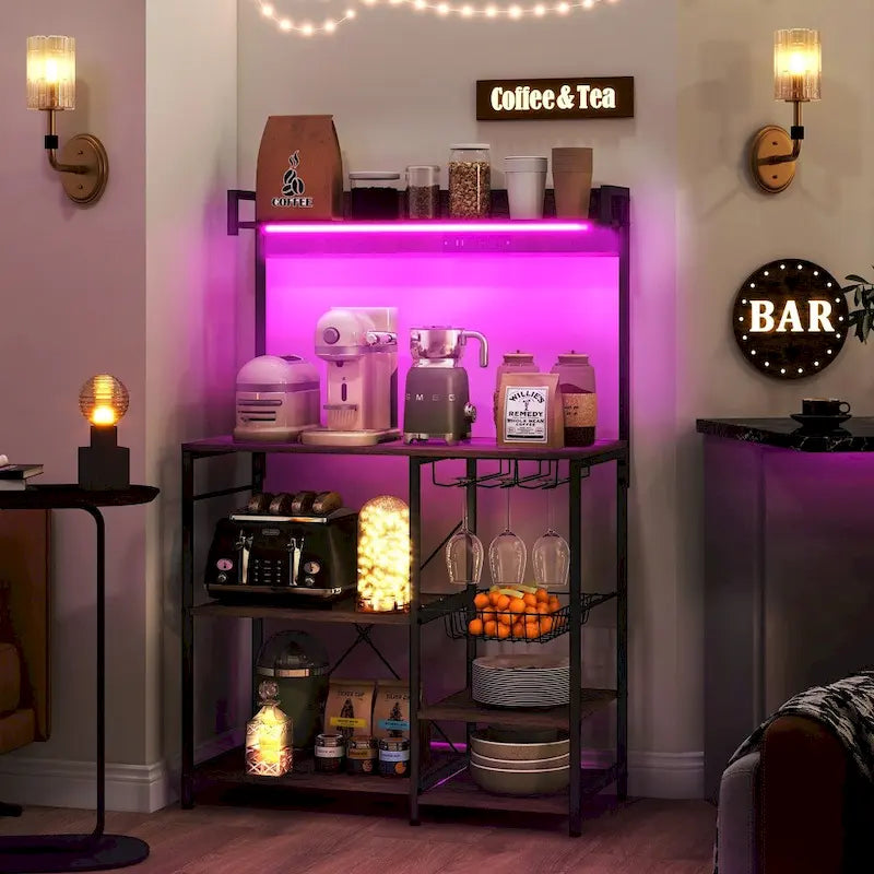 Scaffale da panettiere con presa elettrica e luci LED, con contenitore