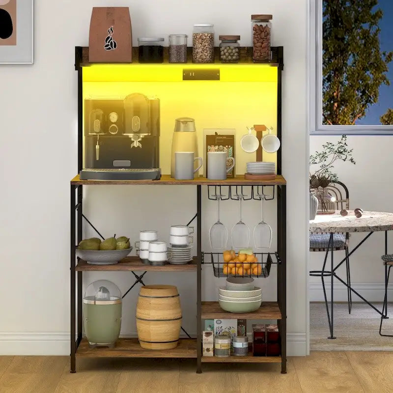 Scaffale da panettiere con presa elettrica e luci LED, con contenitore