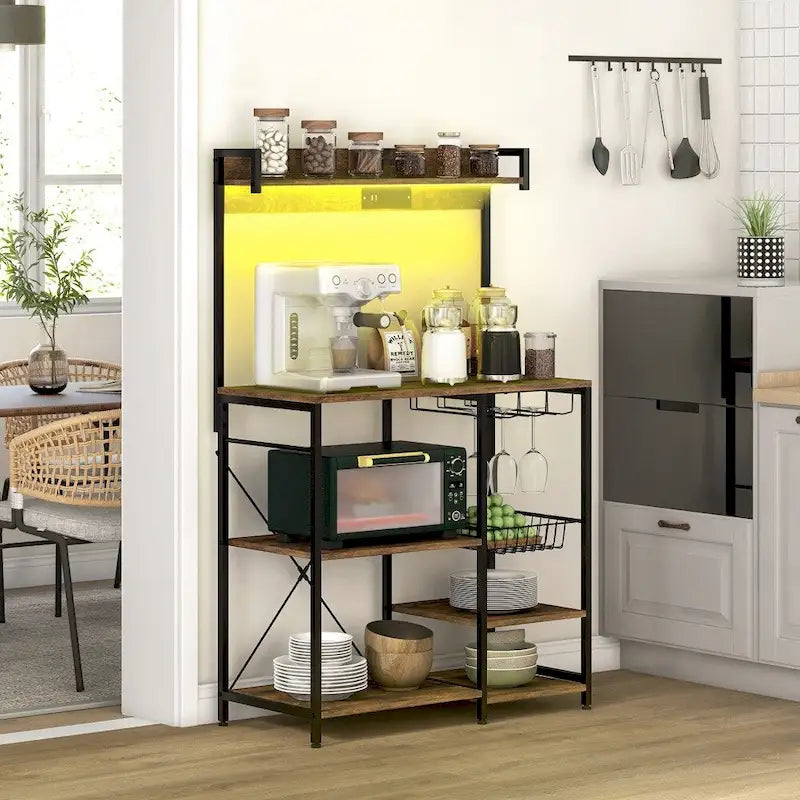 Scaffale da panettiere con presa elettrica e luci LED, con contenitore