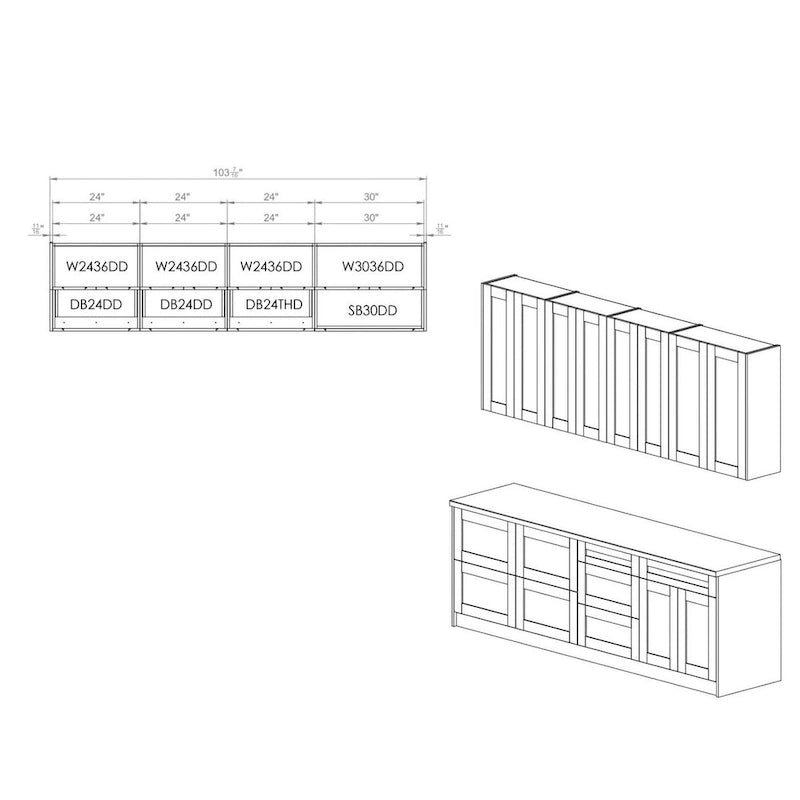 Base da cucina grigia, 102 in L x 24 in P