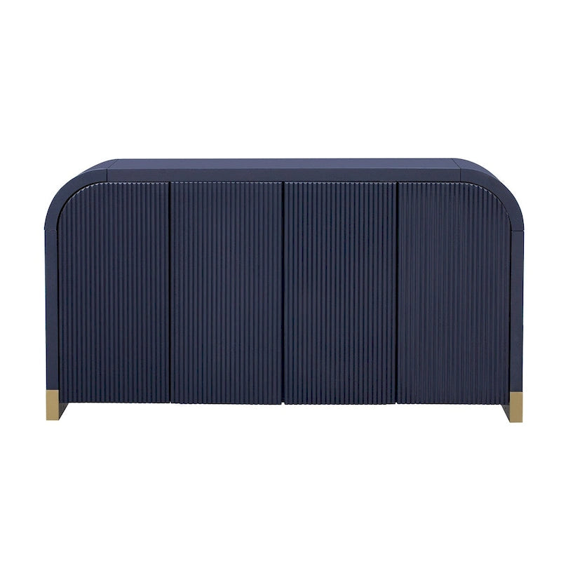 Mobiletto con 4 ante, design angolare curvo e pannelli ondulati, con ripiani regolabili, ideale per studio, soggiorno e ingresso