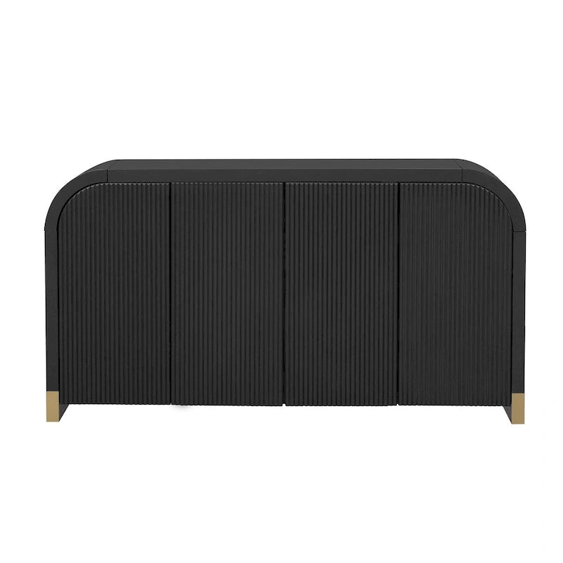 Mobiletto con 4 ante, design angolare curvo e pannelli ondulati, con ripiani regolabili, ideale per studio, soggiorno e ingresso