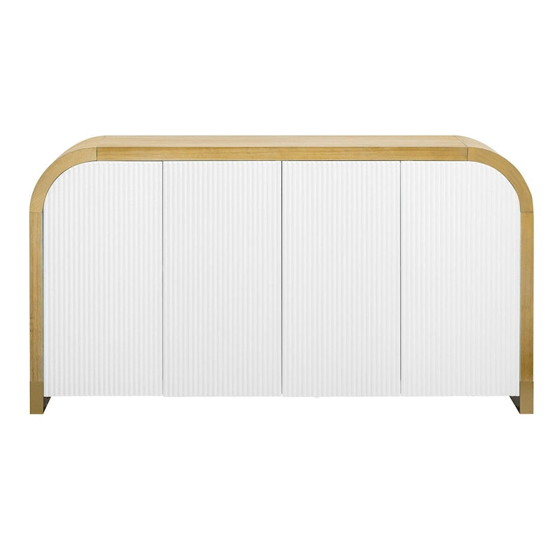 Mobiletto con 4 ante, design angolare curvo e pannelli ondulati, con ripiani regolabili, ideale per studio, soggiorno e ingresso