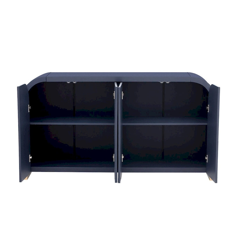 Mobiletto con 4 ante, design angolare curvo e pannelli ondulati, con ripiani regolabili, ideale per studio, soggiorno e ingresso