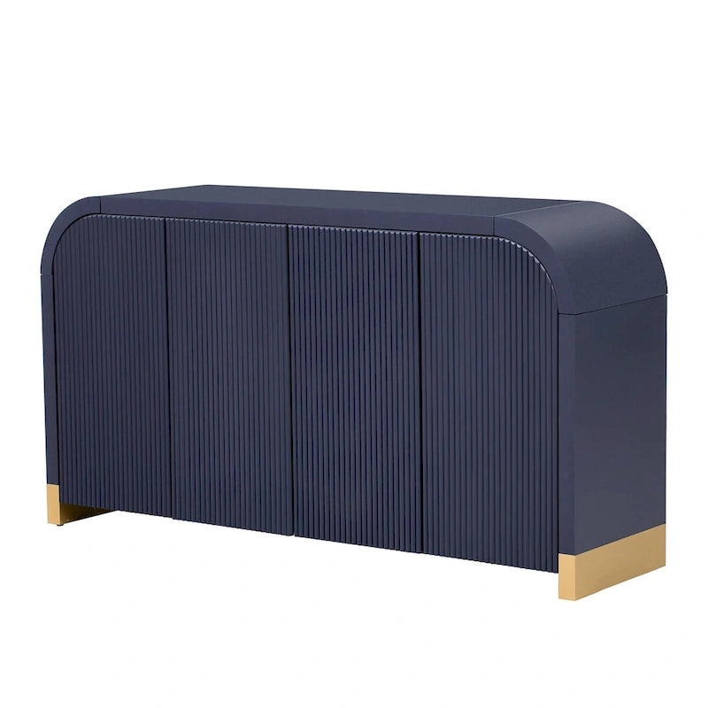 Mobiletto con 4 ante, design angolare curvo e pannelli ondulati, con ripiani regolabili, ideale per studio, soggiorno e ingresso