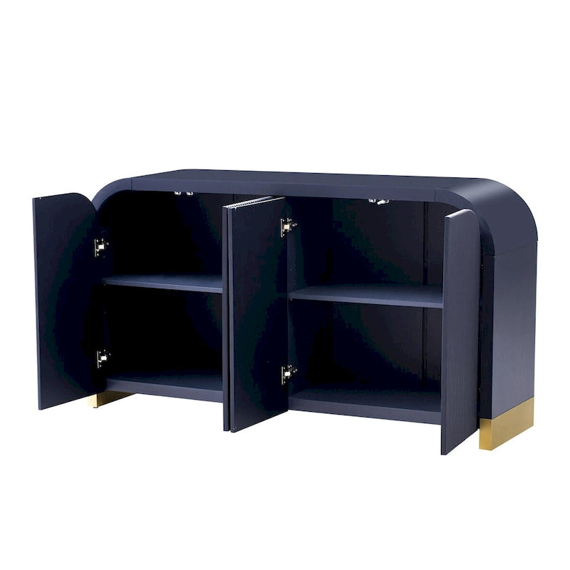 Mobiletto con 4 ante, design angolare curvo e pannelli ondulati, con ripiani regolabili, ideale per studio, soggiorno e ingresso