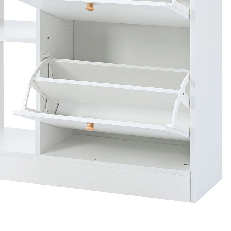 Scarpiera contenitore a 2 ripiani con 4 cassetti ribaltabili, organizer autoportante bianco