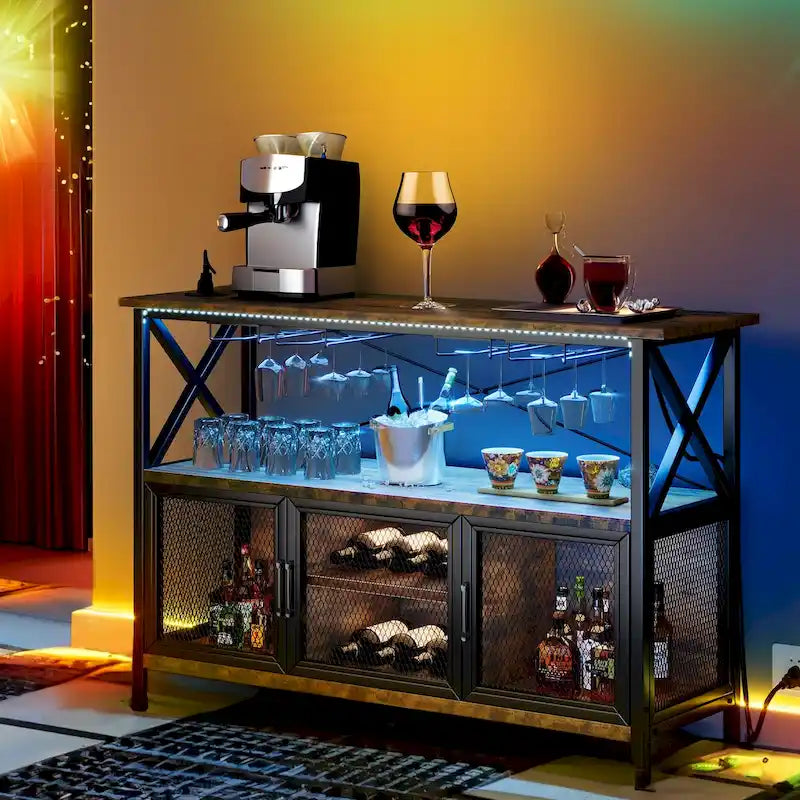 Mobile bar per vino da 55 in, mobile bar industriale per caffè, 55.1 in L x 15.7 in P x 33.4 in H