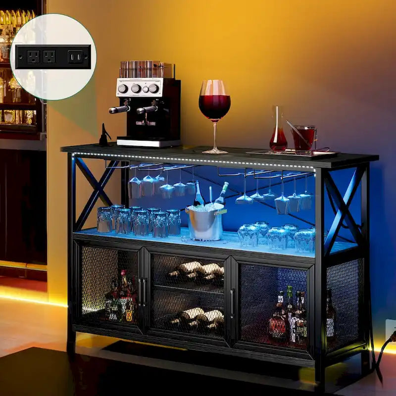 Mobile bar per vino da 55 in, mobile bar industriale per caffè, 55.1 in L x 15.7 in P x 33.4 in H