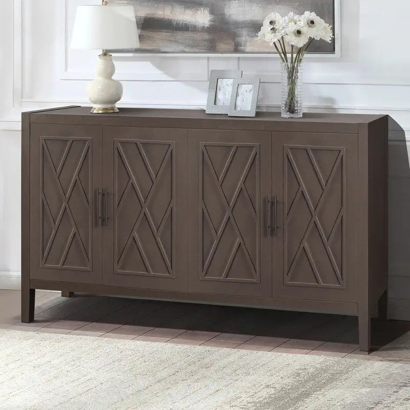 Credenza in legno a 4 ante in stile vintage con motivo twill
