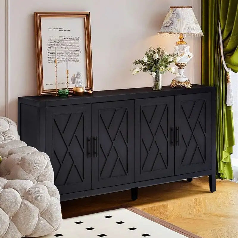 Credenza in legno a 4 ante in stile vintage con motivo twill