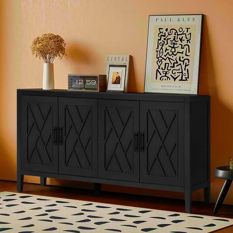 Credenza in legno a 4 ante in stile vintage con motivo twill