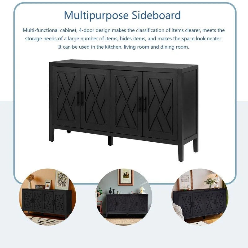 Credenza in legno a 4 ante in stile vintage con motivo twill