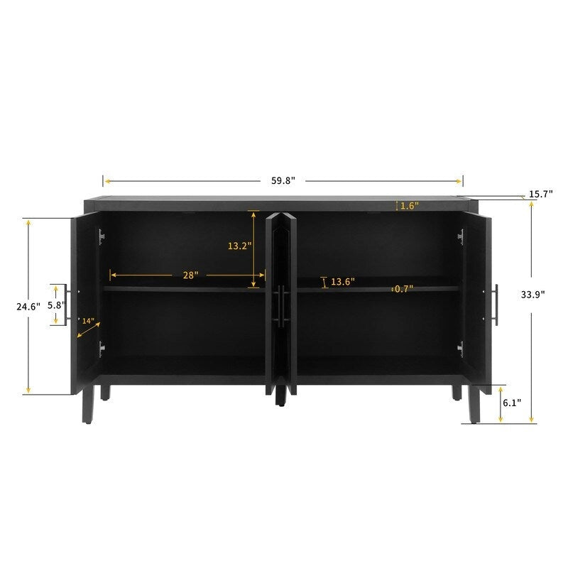 Credenza in legno a 4 ante in stile vintage con motivo twill
