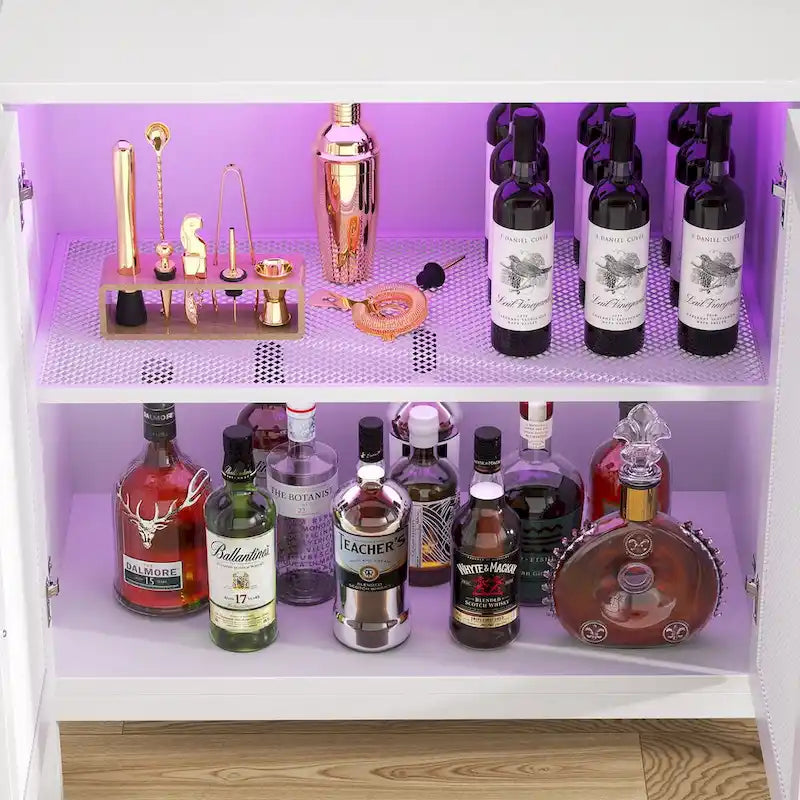 Mobile contenitore decorativo largo 45 in con cassetti e stazione di ricarica, credenza contenitore con luce LED