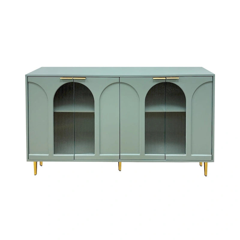 Credenza buffet laccata con 4 ante in vetro, verde menta