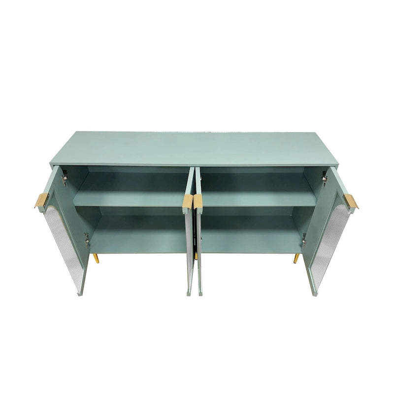 Credenza buffet laccata con 4 ante in vetro, verde menta