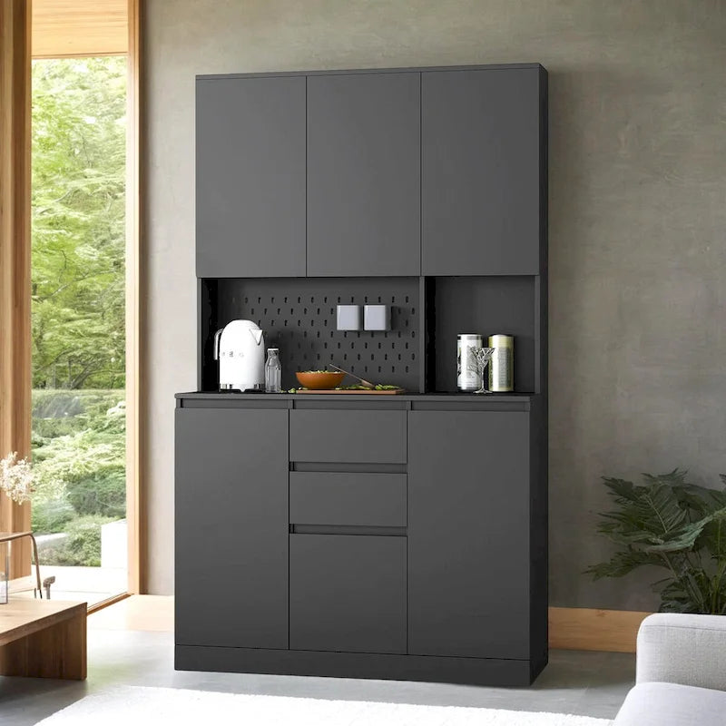 Dispensa da cucina indipendente da 74 in con 6 ante, 3 ripiani e 2 cassetti