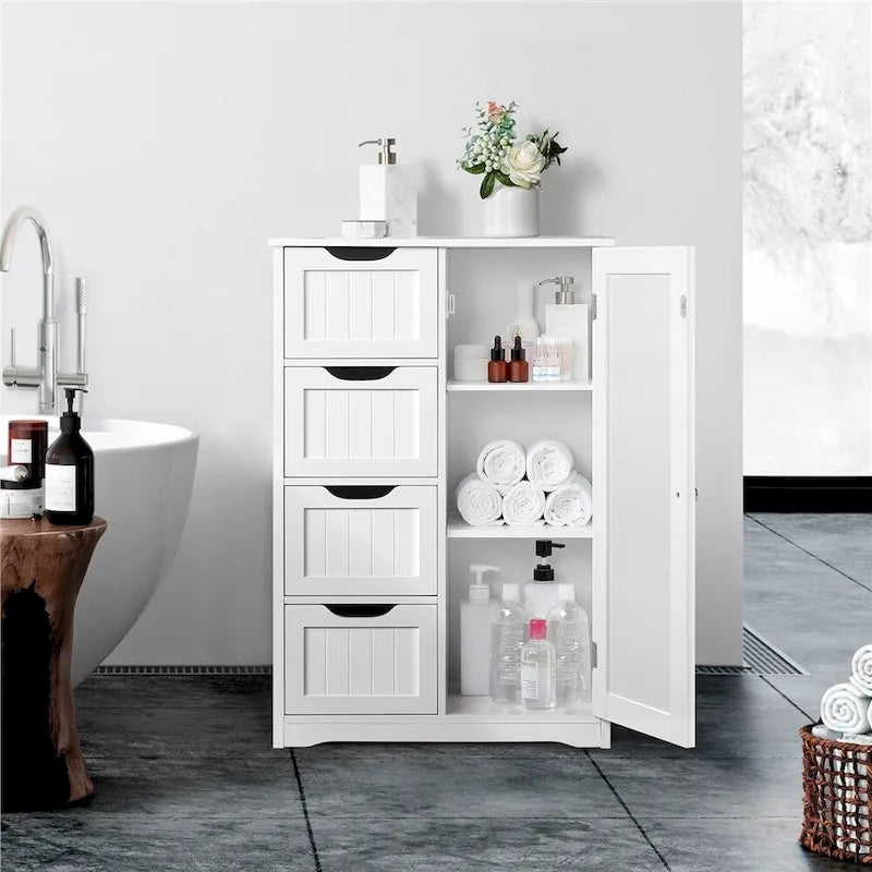 Mobiletto da pavimento per bagno con 4 cassetti e vano contenitore