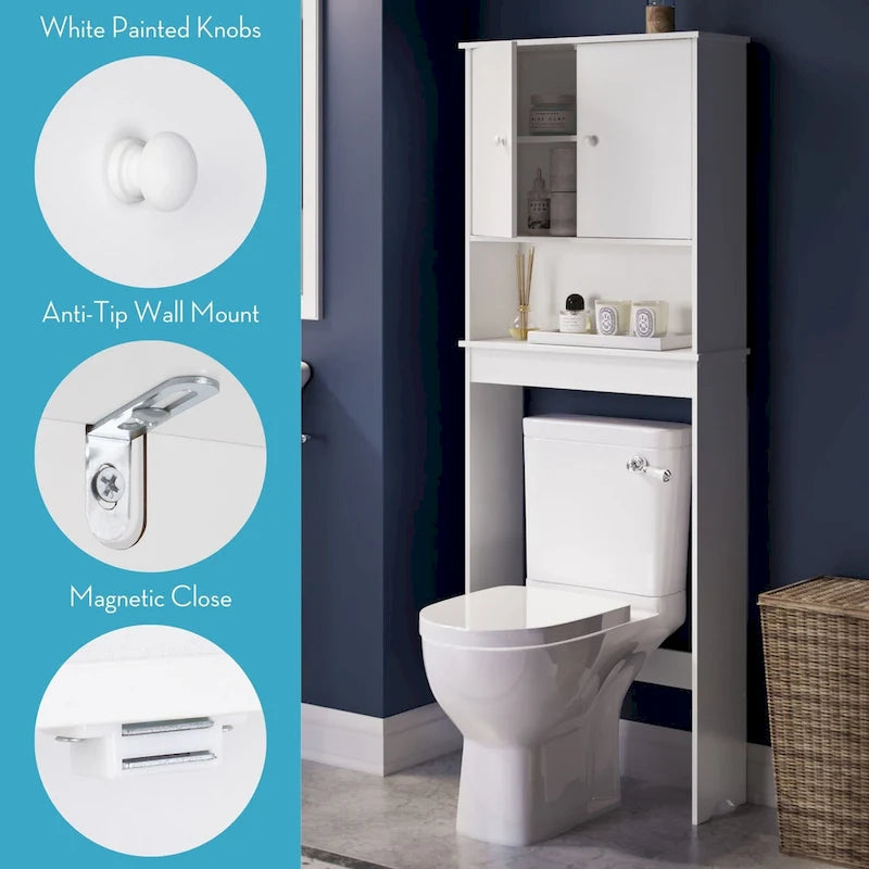 Mobiletto pensile salvaspazio per medicinali da bagno sopra il WC, bianco