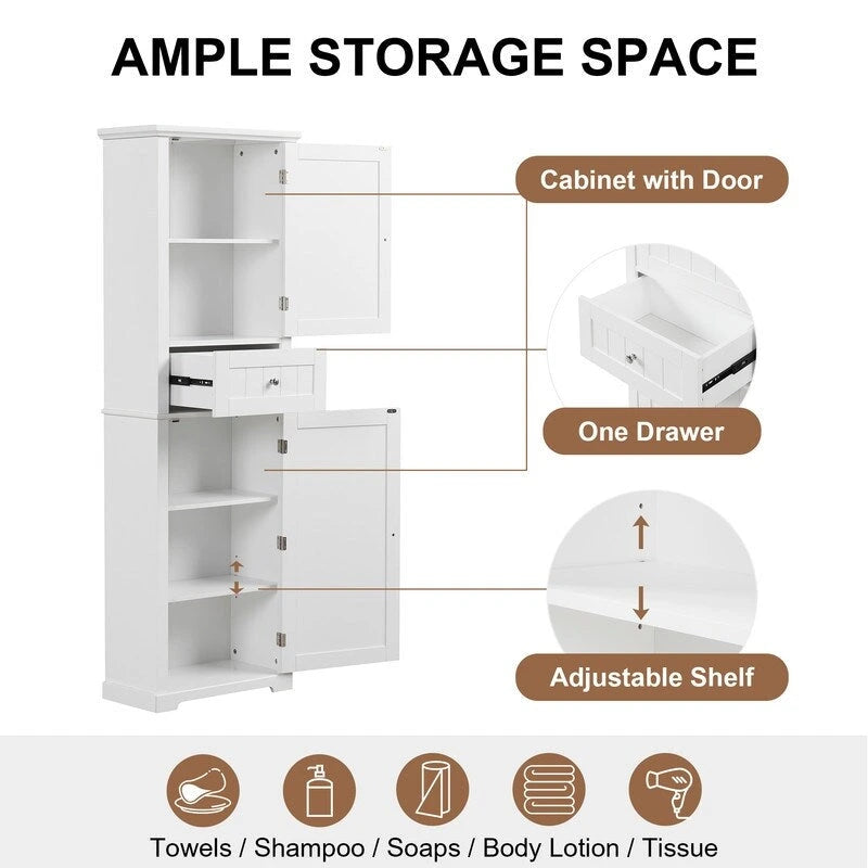 Mobiletto alto contenitore per bagno con cassetto e ripiano regolabile
