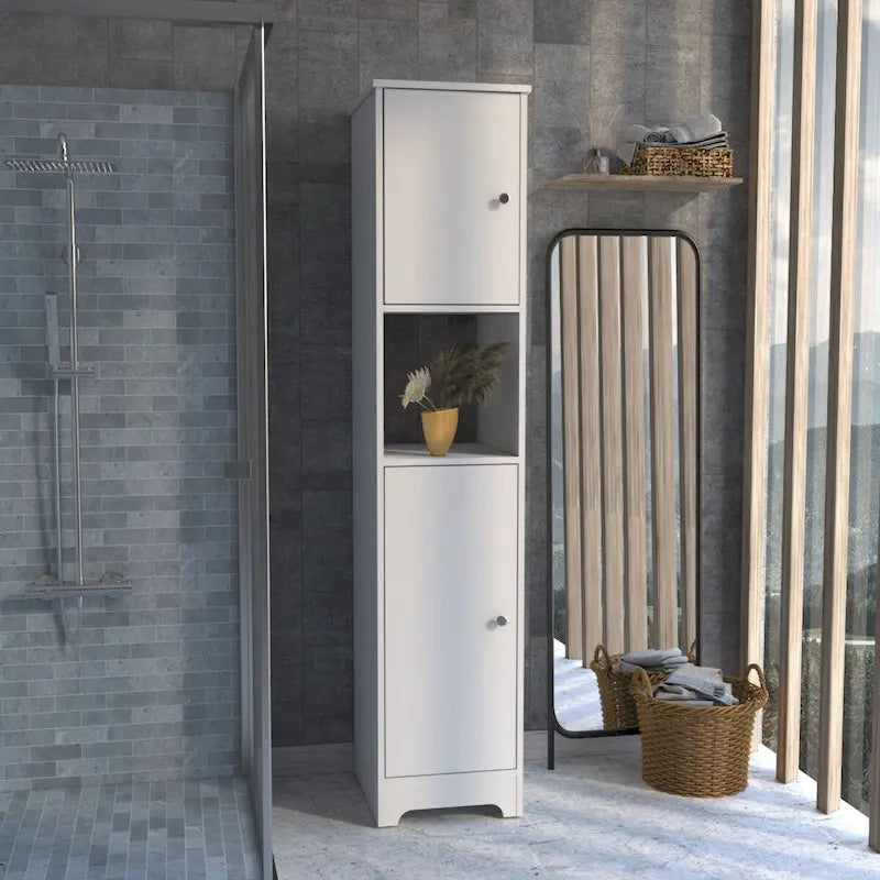 Mobiletto portabiancheria con quattro ripiani interni, finitura rovere chiaro, alta qualità e durevole