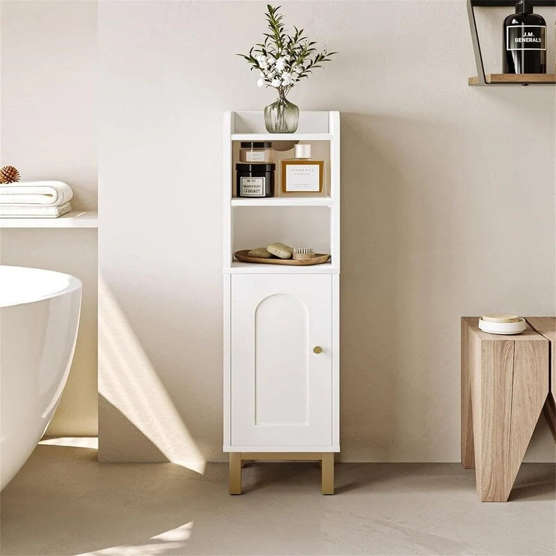 Mobiletto contenitore angolare da pavimento per bagno con anta e ripiani - 7.87 in P x 7.87 in L x 32.65 in A