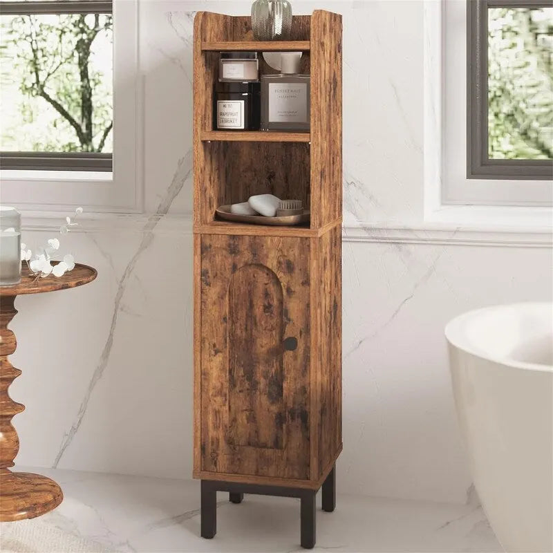 Mobiletto contenitore angolare da pavimento per bagno con anta e ripiani - 7.87 in P x 7.87 in L x 32.65 in A