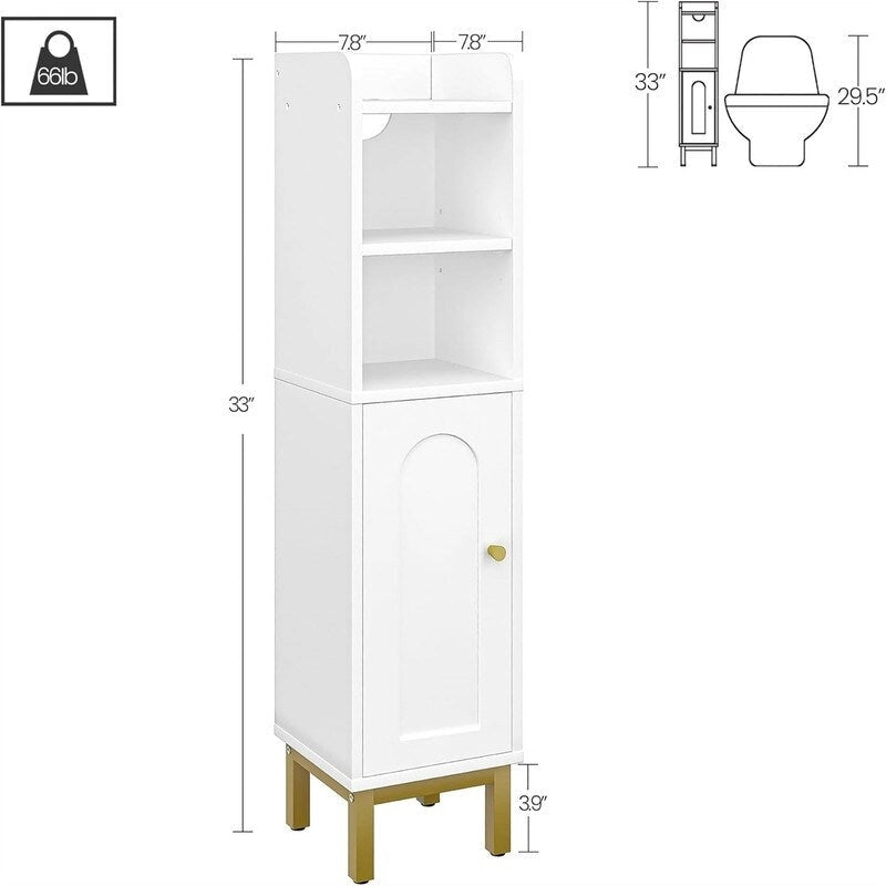 Mobiletto contenitore angolare da pavimento per bagno con anta e ripiani - 7.87 in P x 7.87 in L x 32.65 in A