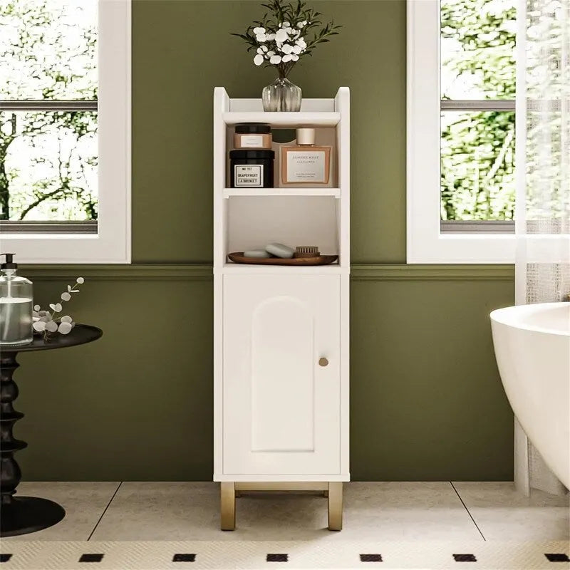 Mobiletto contenitore angolare da pavimento per bagno con anta e ripiani - 7.87 in P x 7.87 in L x 32.65 in A