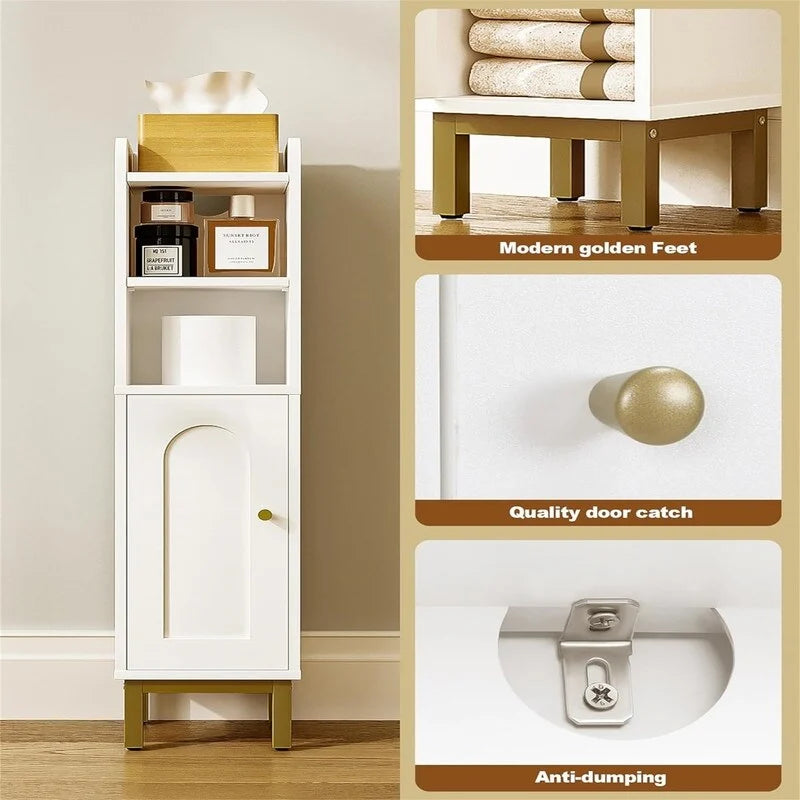 Mobiletto contenitore angolare da pavimento per bagno con anta e ripiani - 7.87 in P x 7.87 in L x 32.65 in A