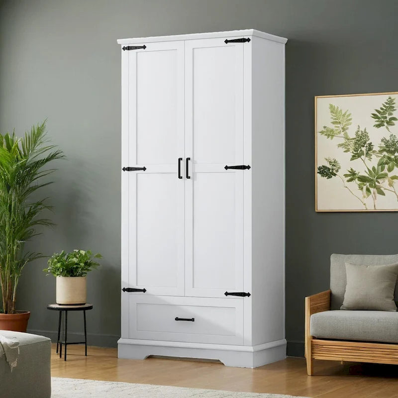 Mobiletto alto da bagno con due ante e un cassetto, ripiano regolabile, pannello MDF, bianco